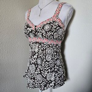 Quizz Trends Brown Floral Paisley Babydoll Tank Top Tie Waist